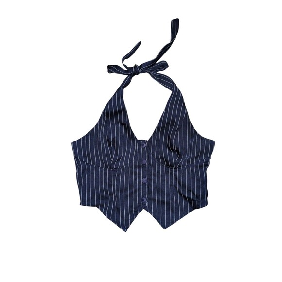 Shein Crop Tops M Women's Blue Black Tweed Button Down Vests Lot of 3 Designer - Picture 7 of 16